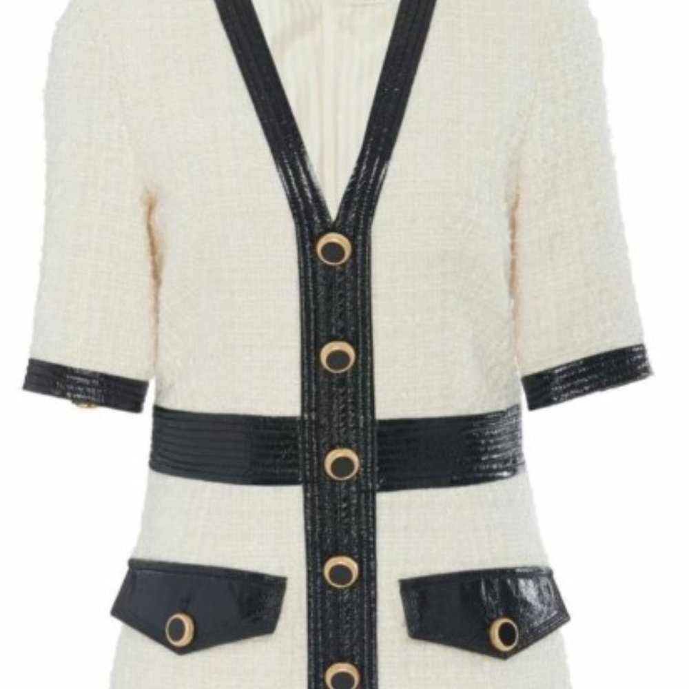 Veronica Beard Simona Mini Dress Black Ivory Metallic Tweed